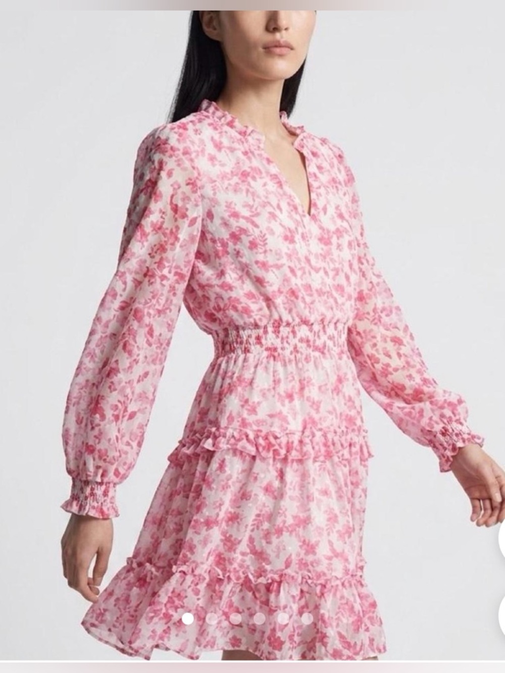 Skies Are Blue Pink Floral Tie-Neck Ruffle Dress